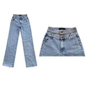 Lioness High Waisted Straight Leg Jeans Womens XXS Double Waistband Indie Sleeze